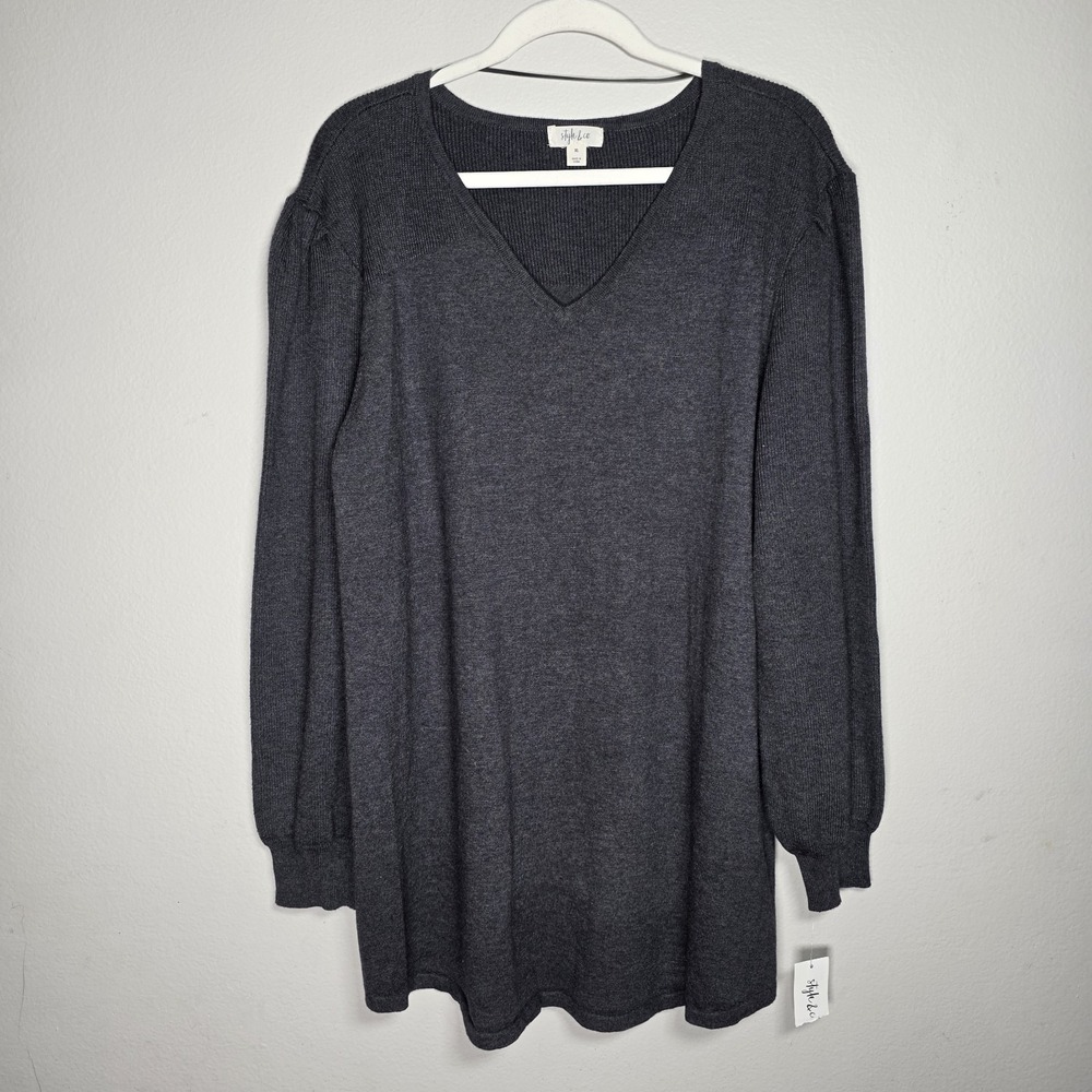 Style & Co‎ Womens XL Gray V-Neck Pullover Sweater Casual Versatile Cozy